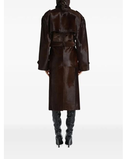 Balmain Brown Belted Pony-Effect Leather Coat