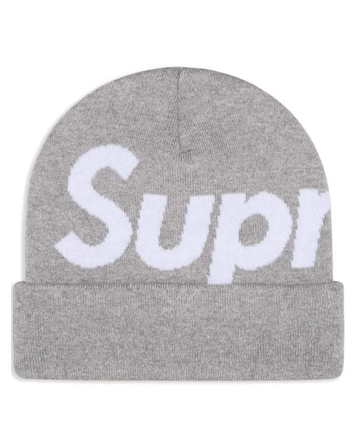 Supreme Gray Intarsia-Logo Beanie Hat for men