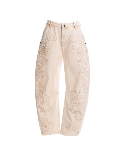 Agua Bendita White Fallon Floral-Embroidered Trousers