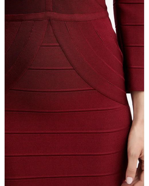 Hervé Léger Red Athena V-Neck Midi Dress