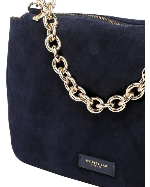 MY BEST BAG Blue Zip Suede Shoulder Bag