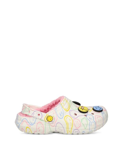 CROCSTM White Smiley World Fleece-Lined Slippers