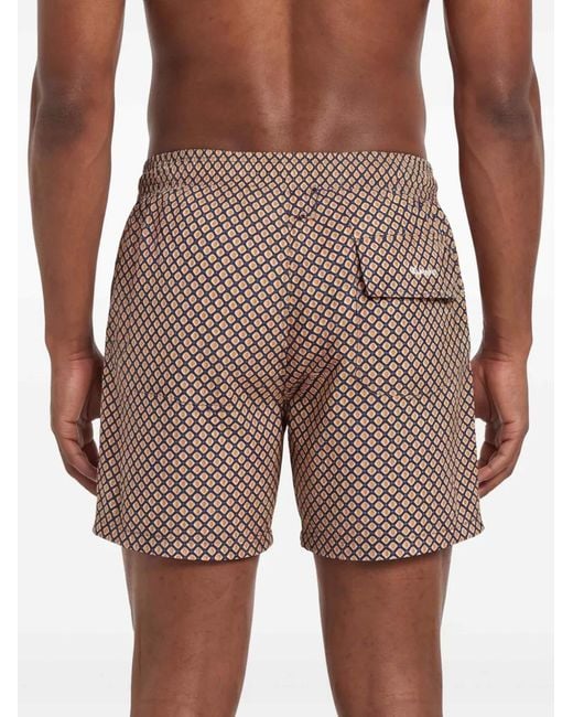 Kiton White Geometric-Print Swim Shorts for men