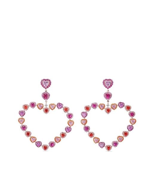 Anabela Chan White 18Kt Rose Vermeil Love Heart Sapphire And Diamond Earrings