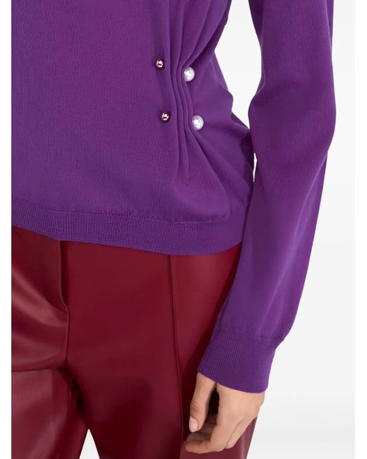 Liu Jo Purple Gathered Beaded Wool Sweater