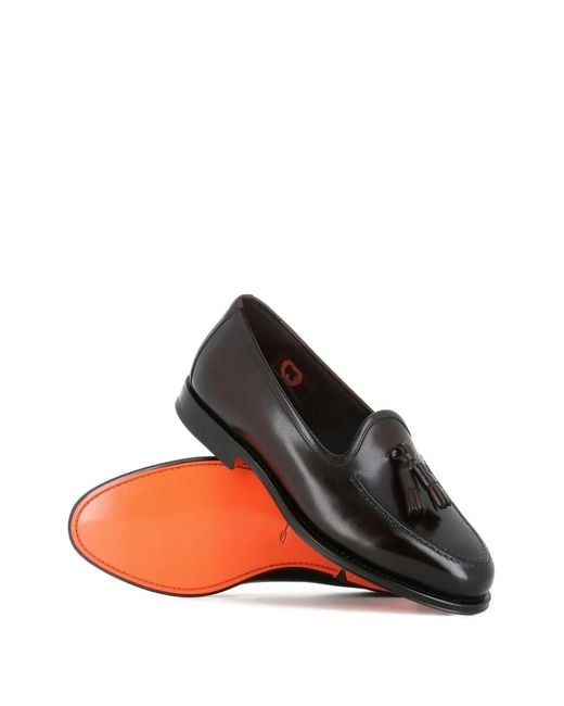 Santoni Brown Tassel Leather Loafers for men