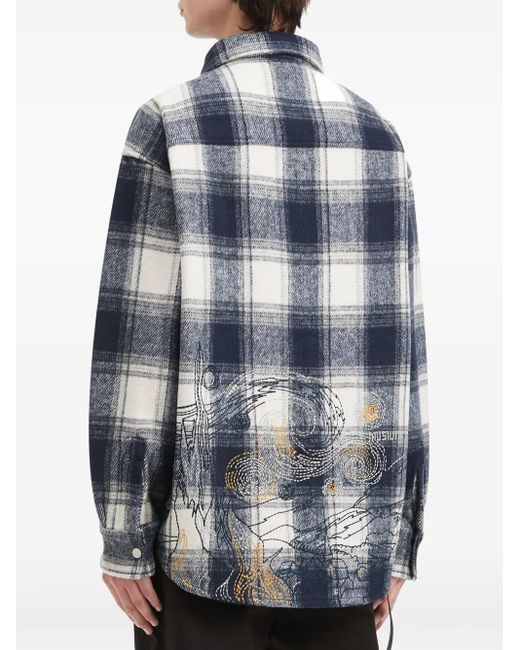 Musium Div. Blue Plaid-Pattern Patch Shirt for men