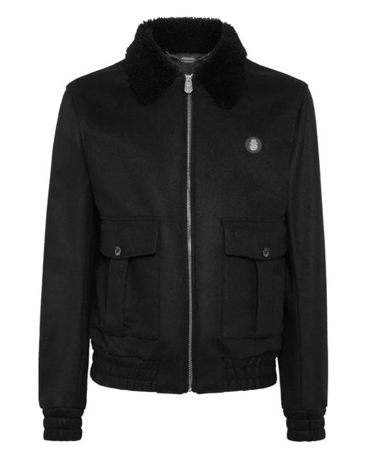 Billionaire Black Shearling Wool Bomber Jacket for men