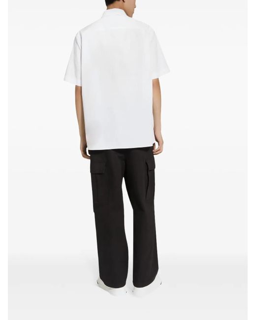 Dolce & Gabbana White Logo Embroidered Cotton Shirt for men
