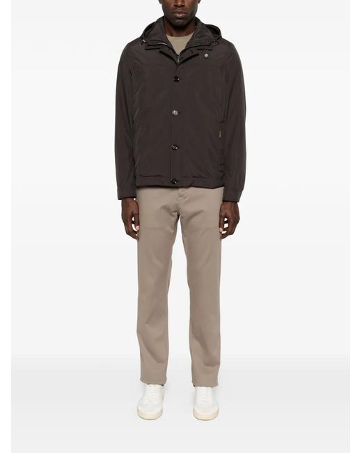 Moorer Brown Button Hooded Jacket for men