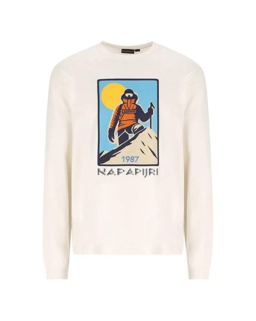 Napapijri White Graphic-Print Long-Sleeve T-Shirt for men