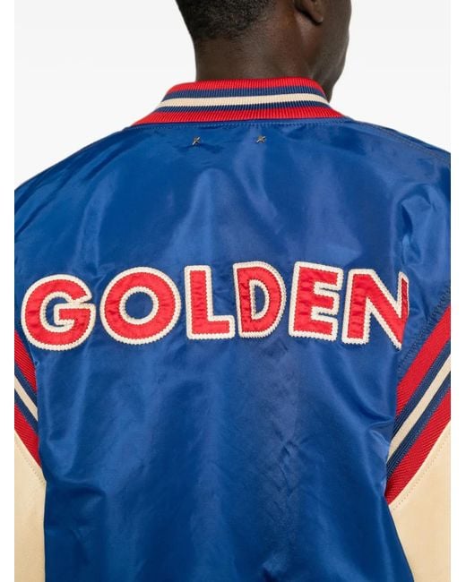 Golden Goose Deluxe Brand Blue Leather-Sleeve Journey Bomber Jacket for men