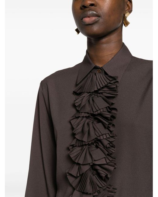 P.A.R.O.S.H. Brown Ruffled-detail Long-sleeved Blouse