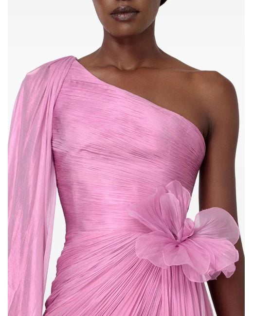 IRIS SERBAN Pink Pleated One-Shoulder Maxi Dress