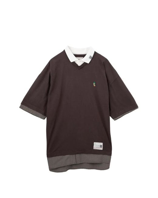 Maison Mihara Yasuhiro Brown Layered-Design V-Neck T-Shirt for men