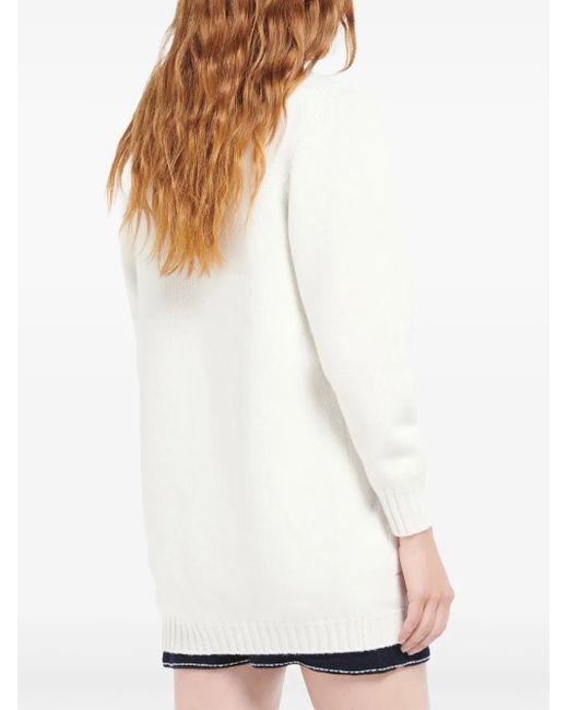 Barrie White Ribbon-Detail Cashmere V-Neck Cardigan