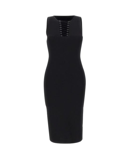 Kaos Black Midi Lace-Up Knitted Dress