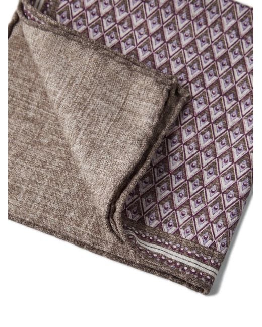 Brunello Cucinelli Purple Geometric-Pattern Silk Pocket Square for men