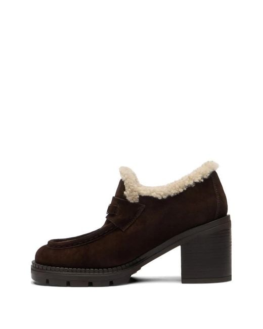 Casadei Brown Concept Shearling-Trim Suede Pumps