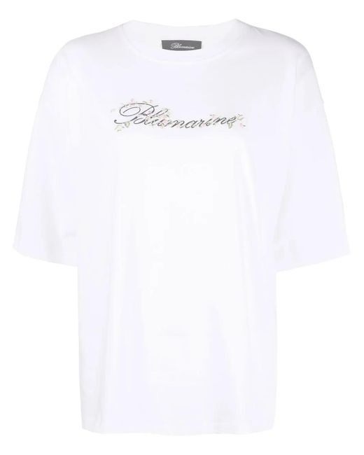 Blumarine White Embroidered-Logo Detail T-Shirt