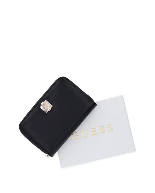 Guess Black Logo-Plaque Zip-Around Wallet
