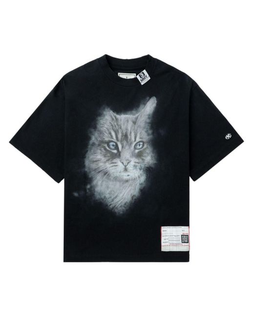 Maison Mihara Yasuhiro Black Cat-print Cotton T-shirt