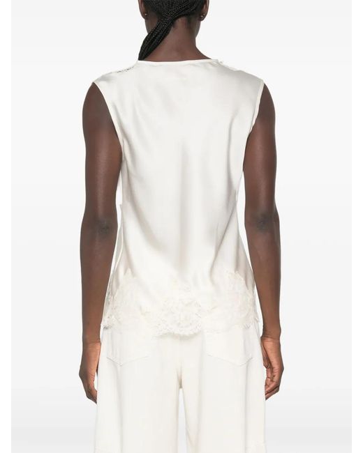 ERMANNO FIRENZE White Lace-Trim Satin Top