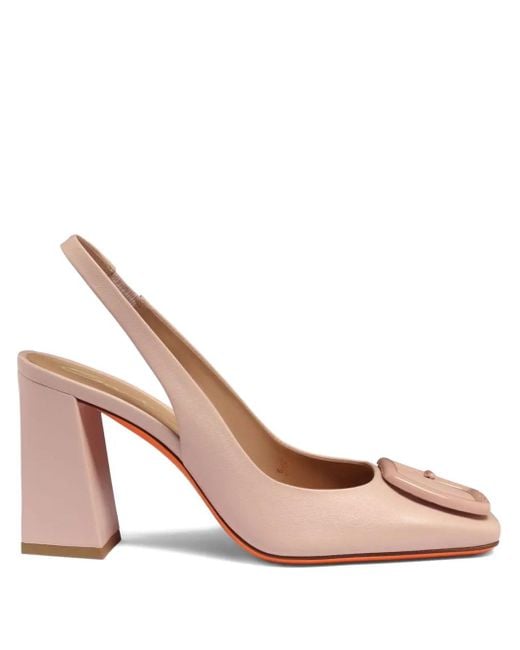 Santoni Pink 85Mm Buckle-Detail Slingback Pumps