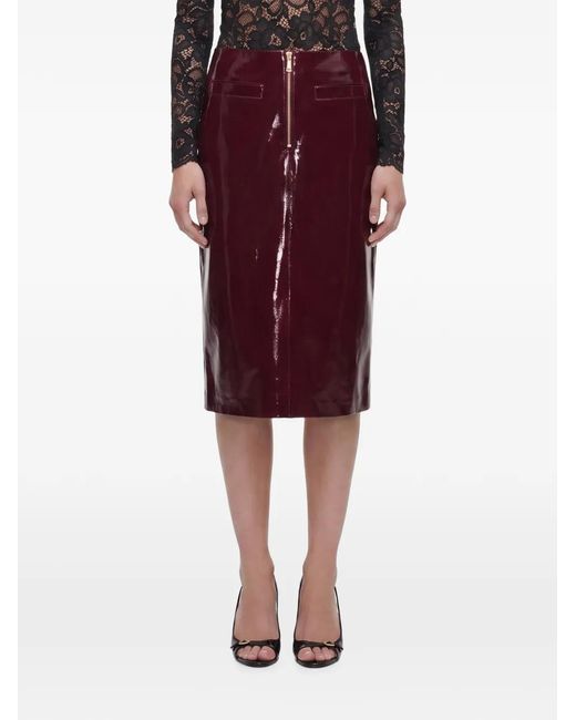 Self-Portrait Red Faux Leather Skirt