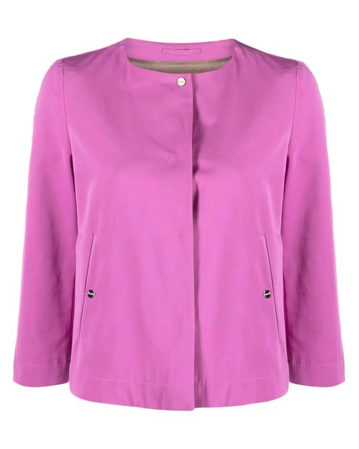 Herno Pink Collarless Cropped-Sleeve Jacket