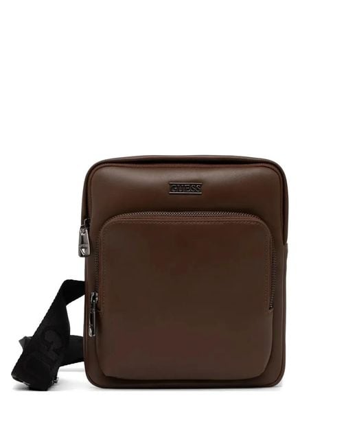Guess Brown Boston Logo-Plaque Zip-Around Cross Body Bag for men