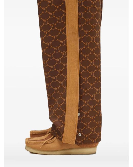 A Bathing Ape Brown Logo-Print Side-Stripe Trousers for men