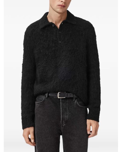 AllSaints Black Polo Sonny À Manches Longues for men