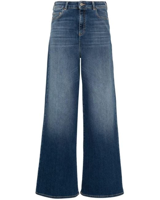 Emporio Armani Blue J1c Logo-patch Wide-leg Jeans