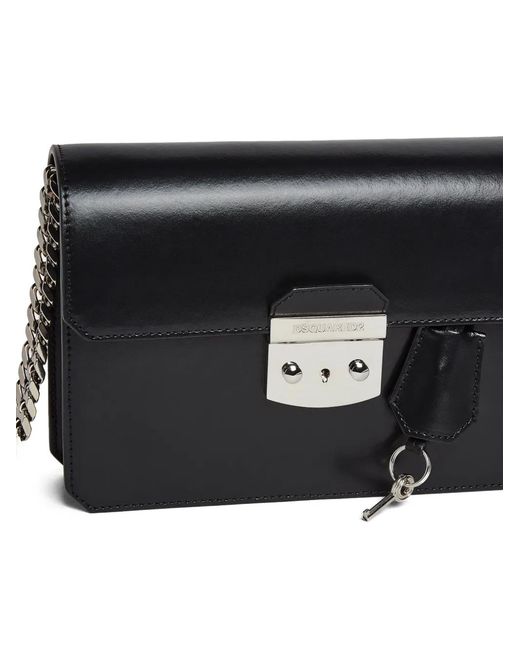 DSquared² Black Logo-Engraved Leather Clutch Bag for men
