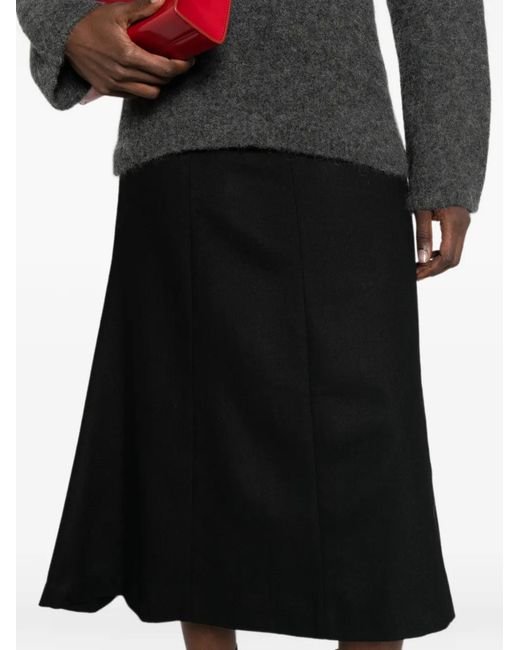 Thelatest Black Panelled Flared Midi Skirt