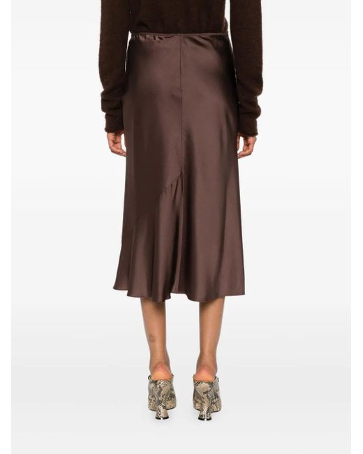 Dorothee Schumacher Brown Bias-Cut Satin Midi Skirt