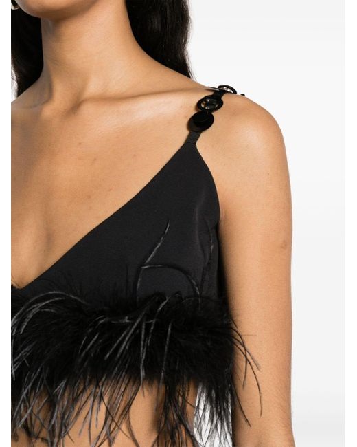 Pinko Black Feather-detailed Cropped Top
