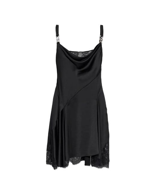 Versace Black Lace-Trim Satin Mini Dress