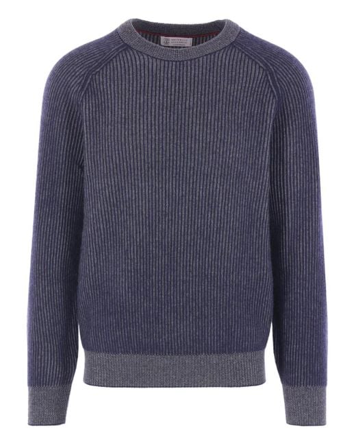 Brunello Cucinelli Gerippter Pullover mit Raglanärmeln in Blue für Herren