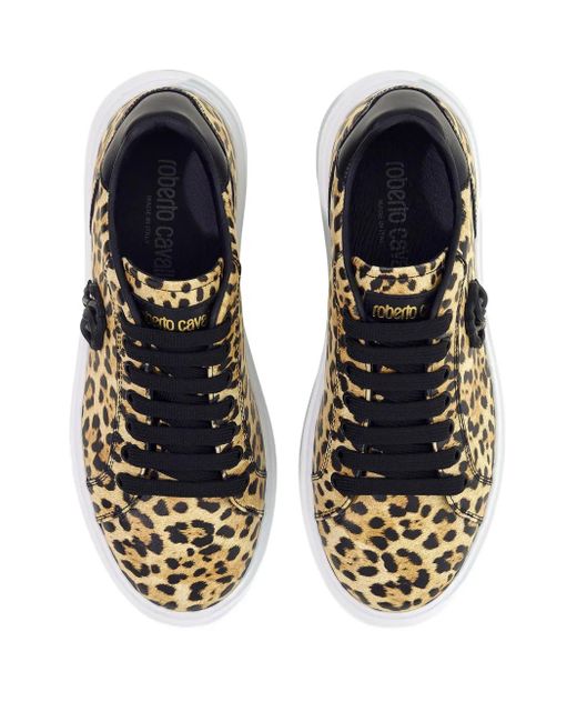 Roberto Cavalli Black Jaguar-Print Sneakers