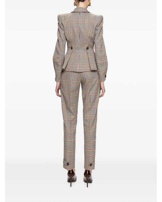 Nissa Natural Checked Tailored Tapered Pants