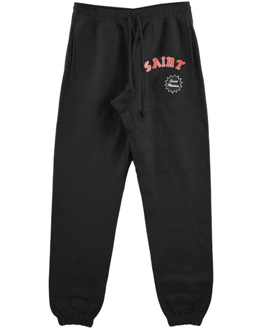 SAINT Mxxxxxx Black Logo-print Cotton Track Pants for men