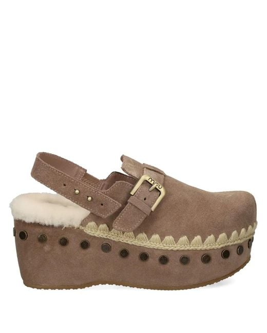 Mou Brown 67Mm Stud-Embellished Mules