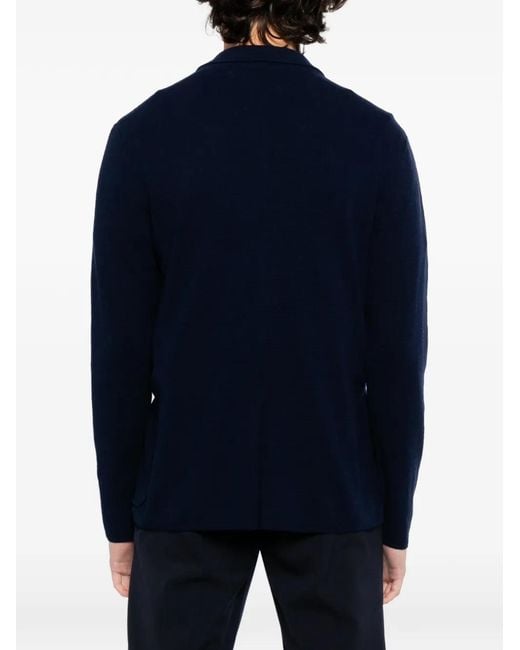 N.Peal Cashmere Blue Notched Collar Long-Sleeve Cardigan for men