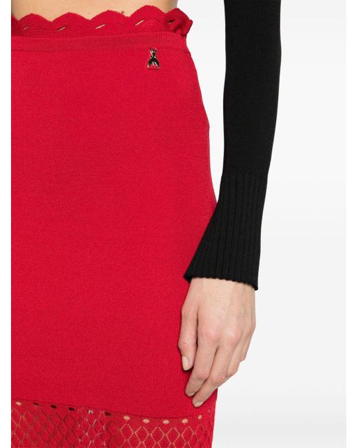 Patrizia Pepe Red Pointelle Knit Ribbed Fitted Skirt