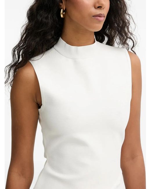 Hervé Léger White Esme Mock-Neck Asymmetric Midi Dress