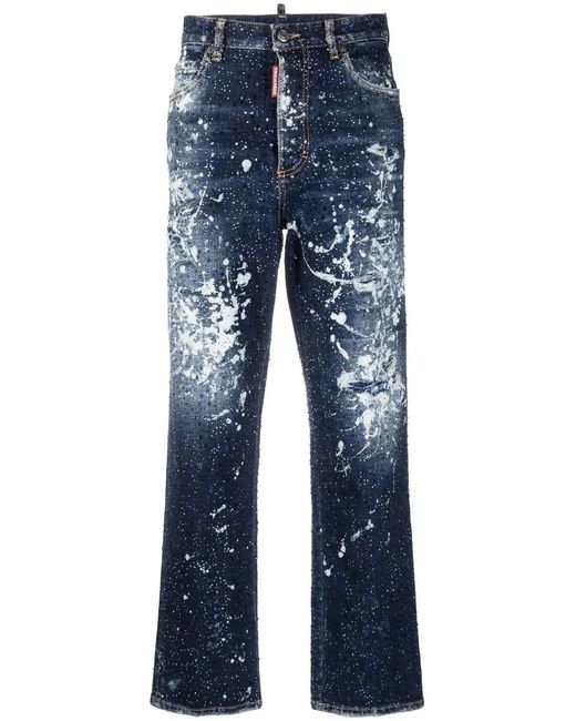 DSquared² Blue Embellished Straight-Leg Jeans