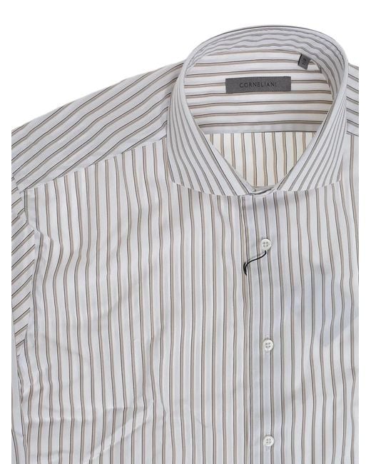 Corneliani Gray Striped French-Collar Shirt for men
