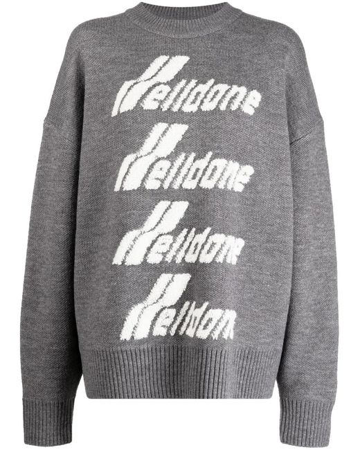 we11done Gray Pile Intarsia-Knit Logo Jumper